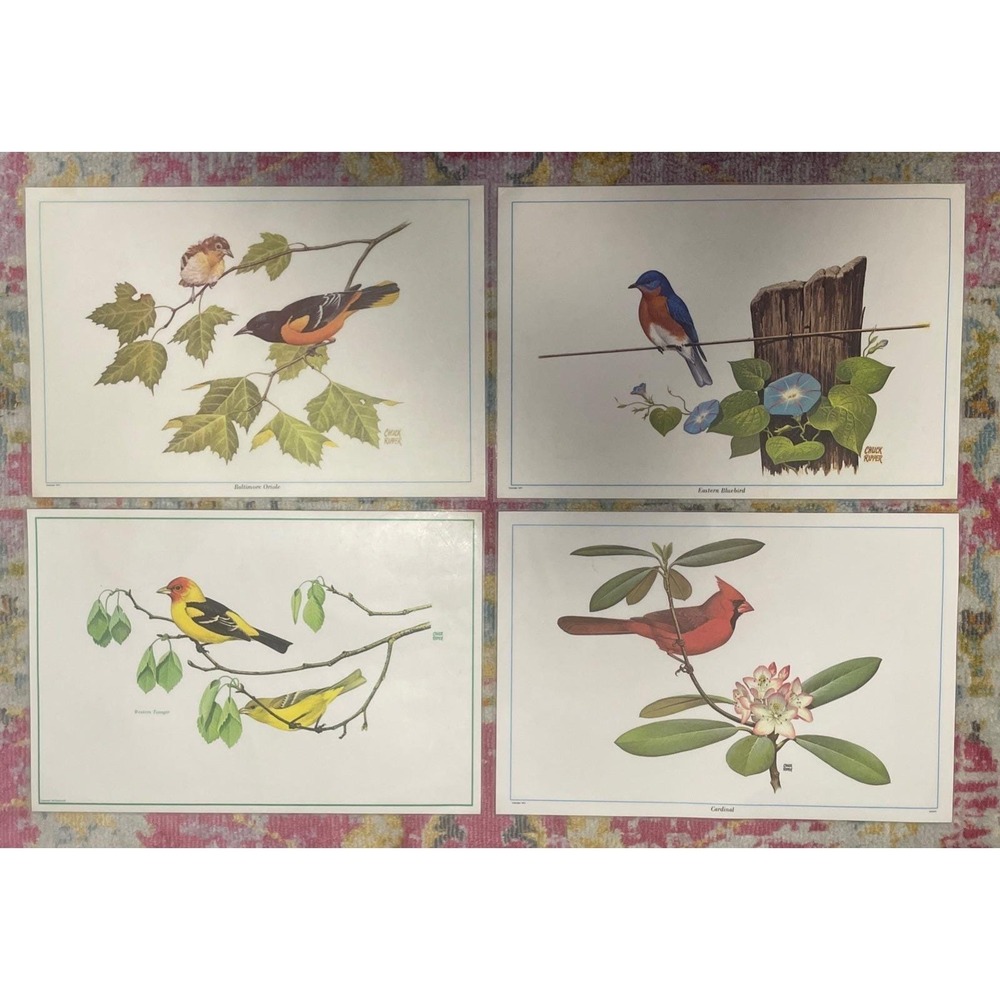 Vintage 1973 Placemats Songbirds of America Chuck Ripper Set of 4 Laminated